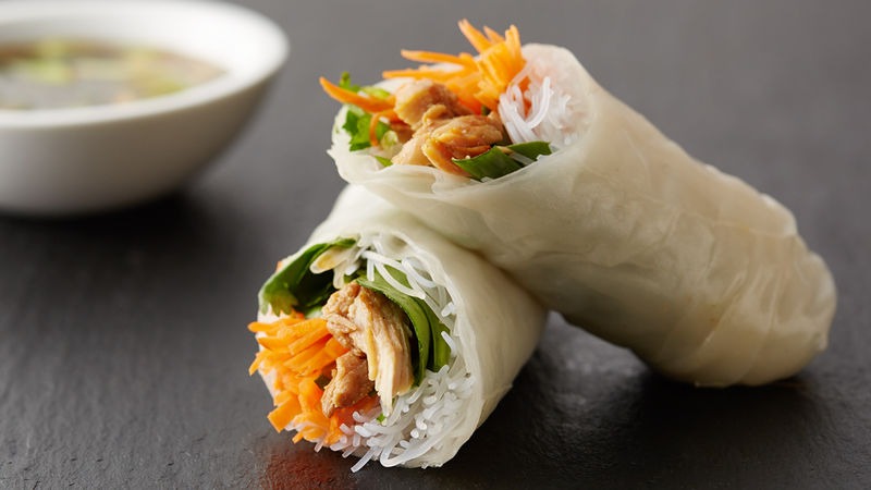 Spring rolls are a large variety of filled, rolled appetizers or dim sum found in East Asian, South Asian, and Southeast Asian cuisine. The name is a literal translation of the Chinese chÅ«n juÇŽn (æ˜¥å· 'spring roll'). The kind of wrapper, fillings, and cooking technique used, as well as the name, vary considerably within this large area, depending on the region's culture.Source: https://en.wikipedia.org/wiki/Spring_roll
